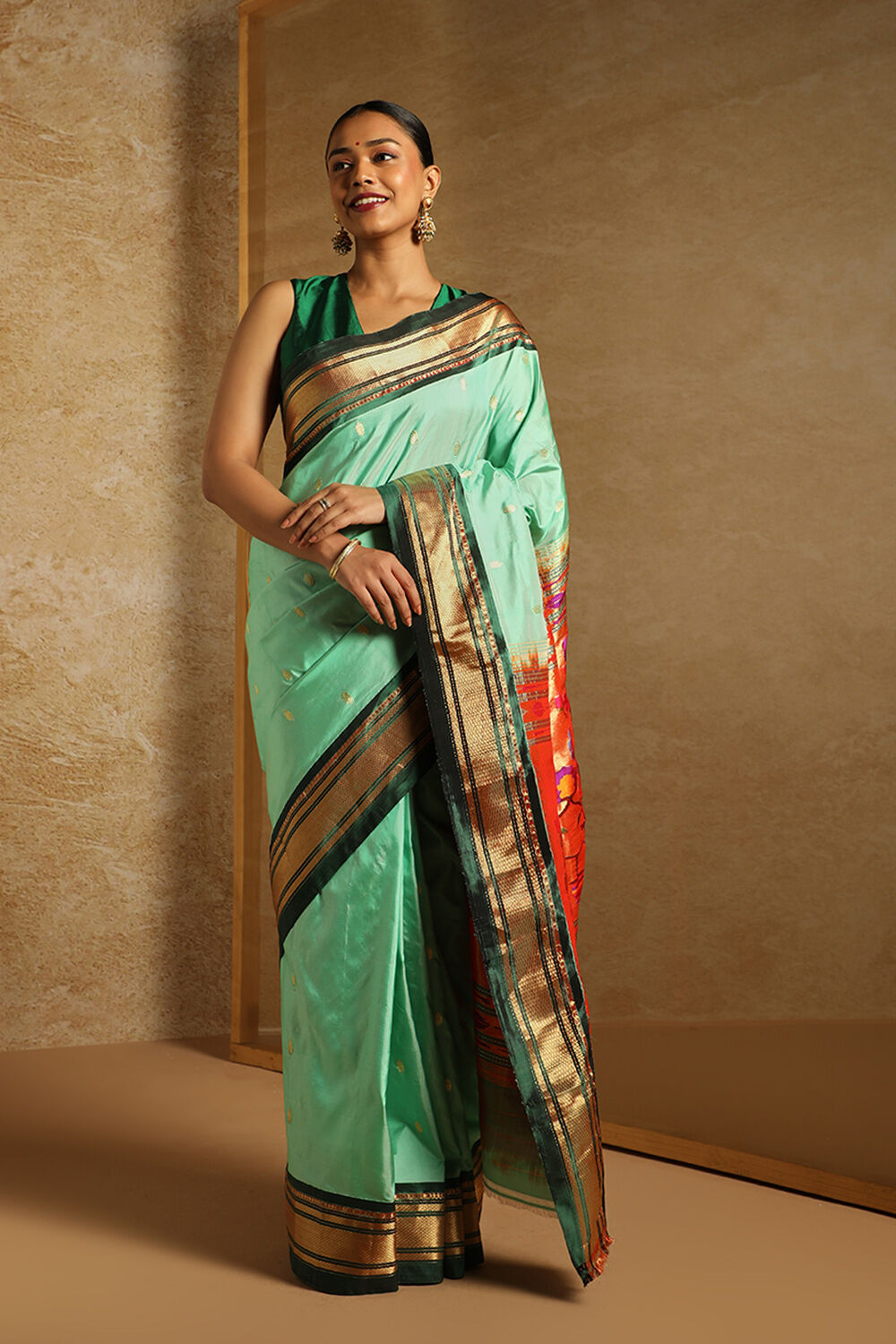Green Pure Silk Paithani Saree image number null