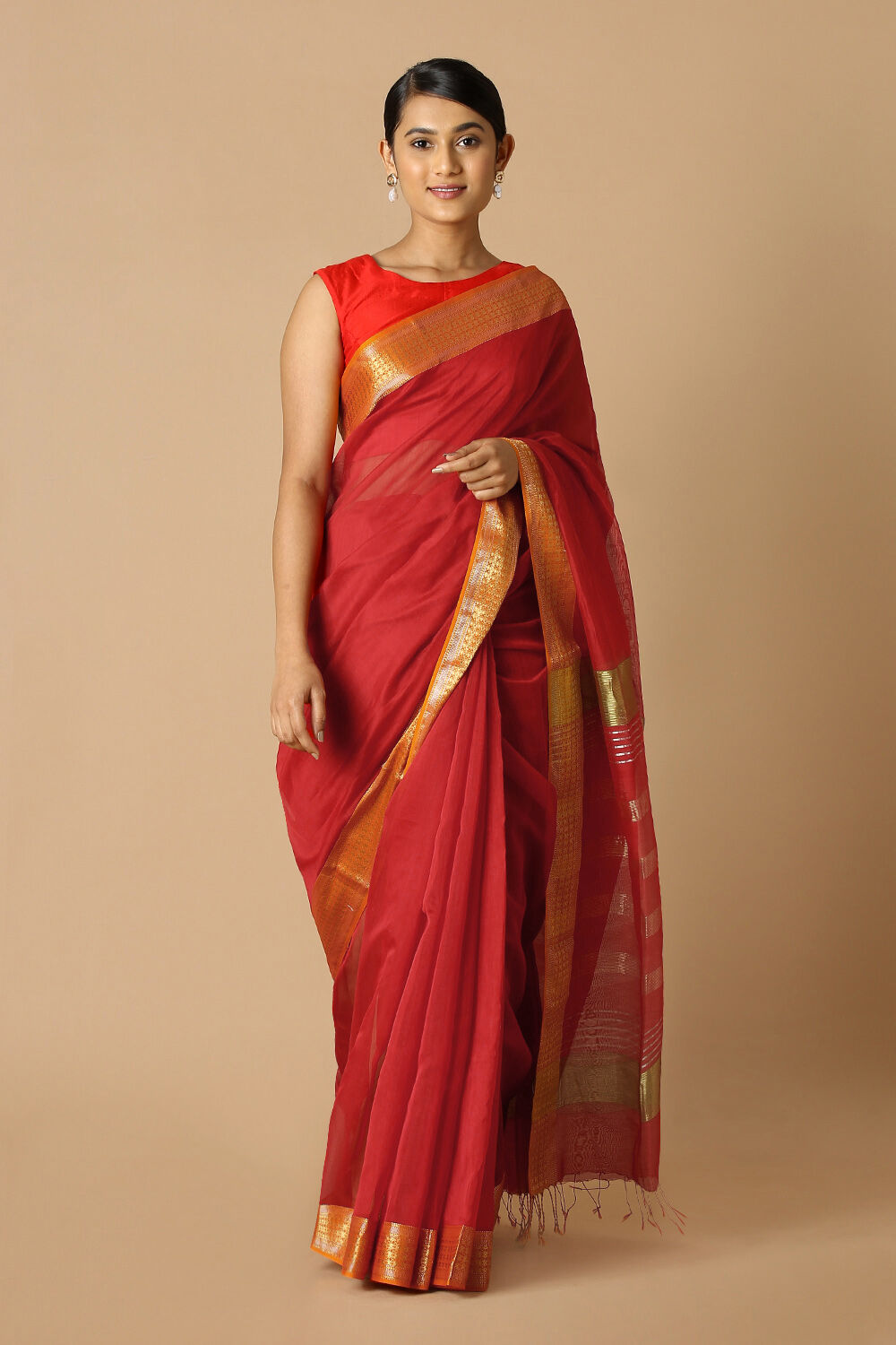 Red Pure Silk Cotton Maheswari Saree image number null