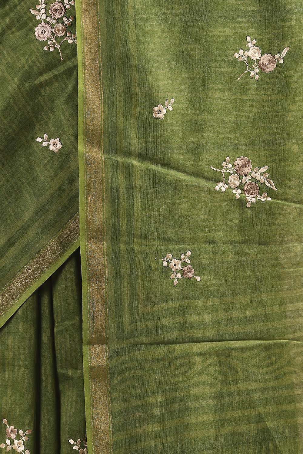 Green Pure Silk Cotton Embroidered Saree image number null