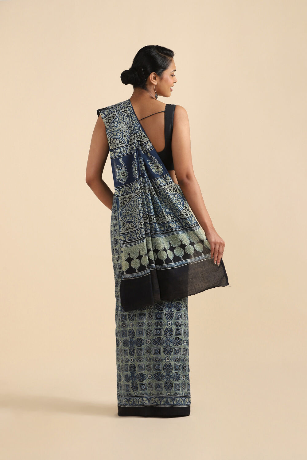 Blue Pure Cotton Ajrakh Printed Saree image number null