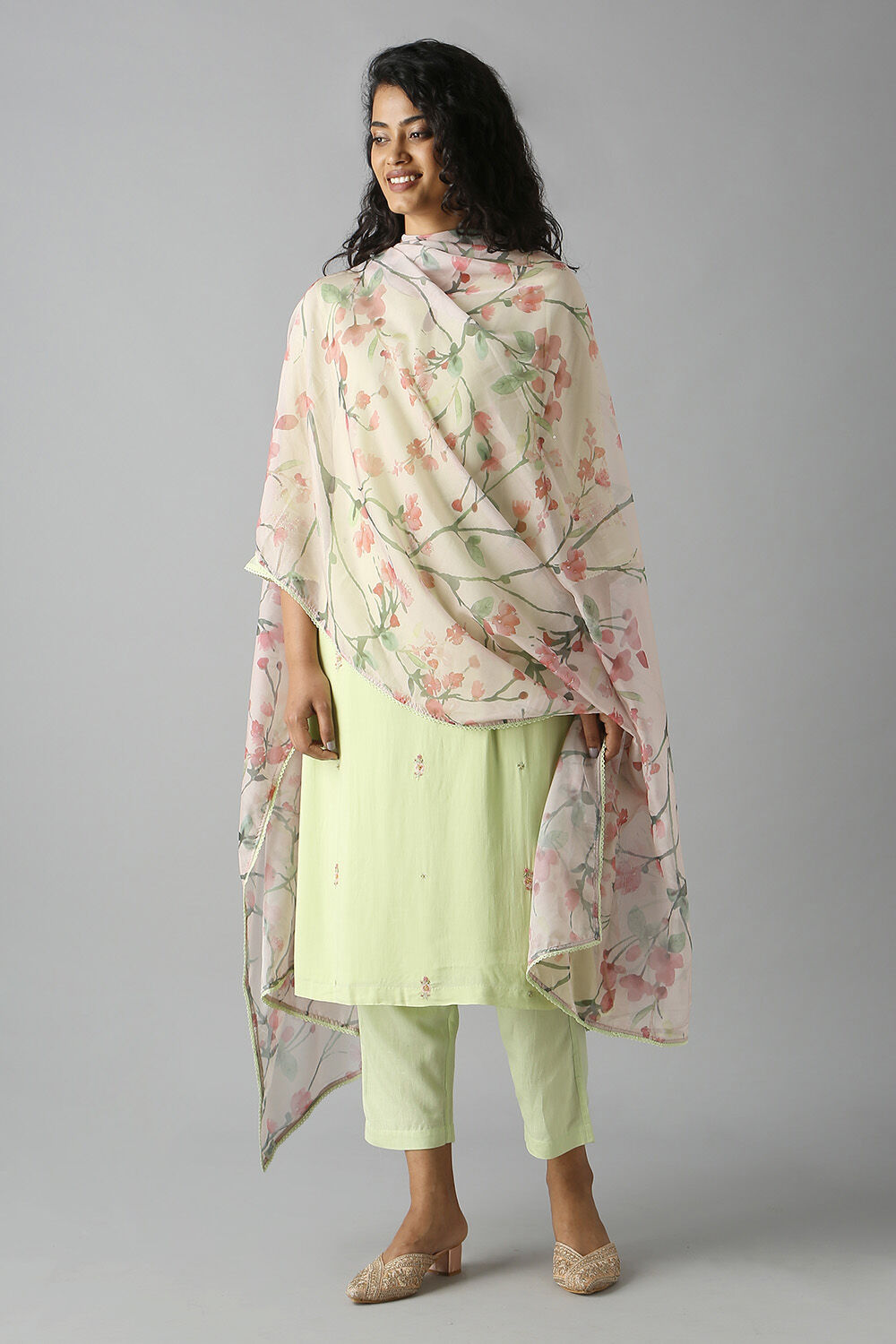 Light Green Embroideed Viscose Kurta Set image number null