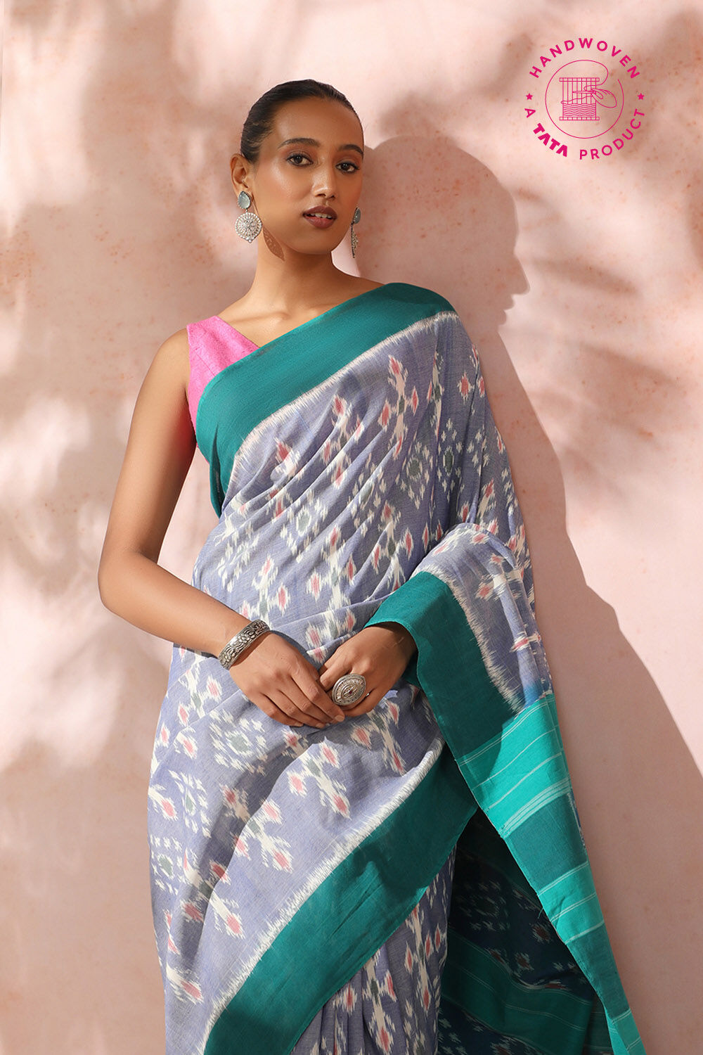 Purple Pure Cotton Pochampalli Ikat Saree image number null