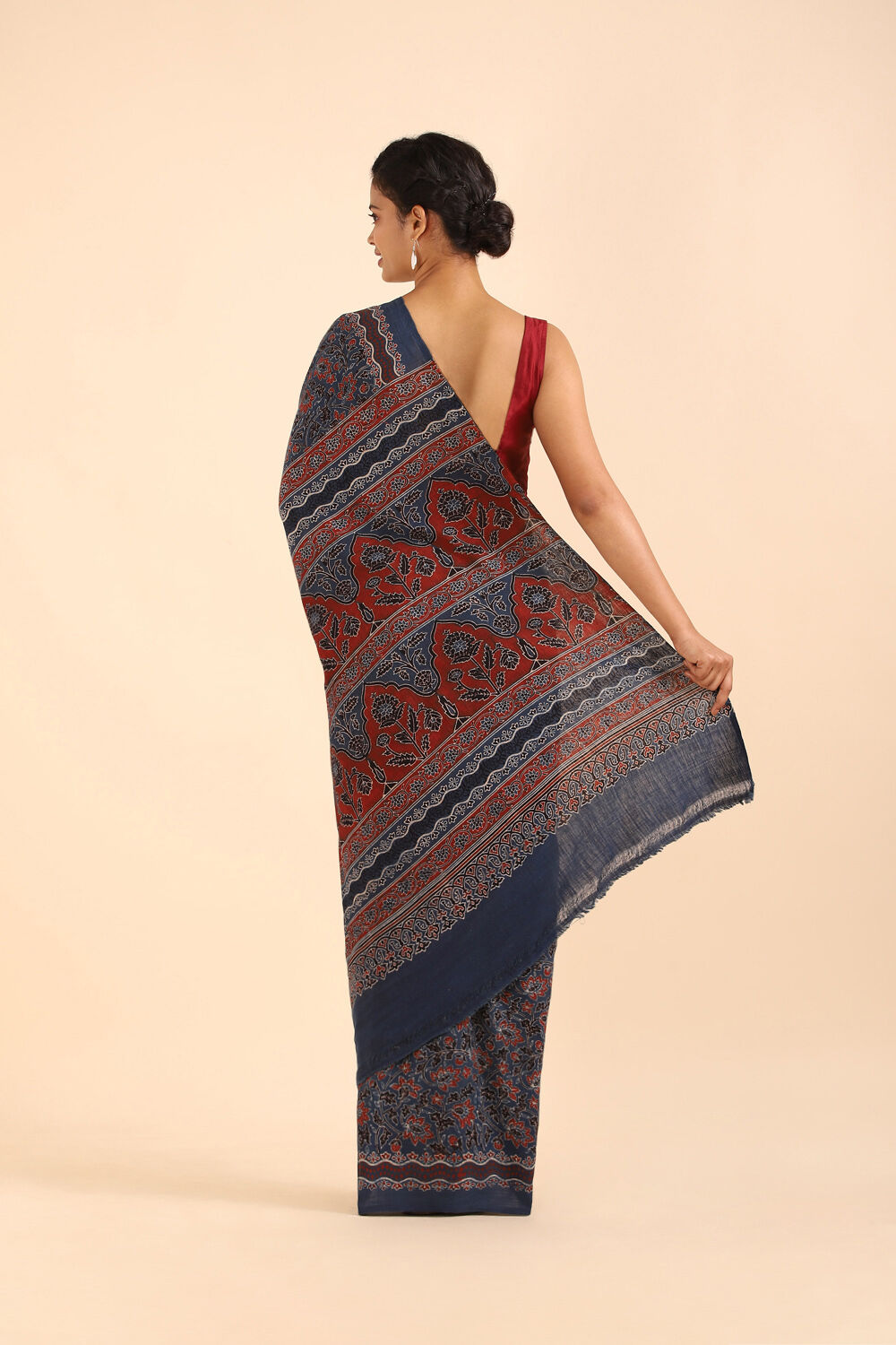 Blue Pure Khadi Cotton Ajrakh Printed Saree image number null