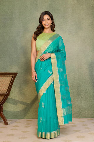 Blue Woven Pure Silk Cotton Chanderi Saree thumbnail image number null