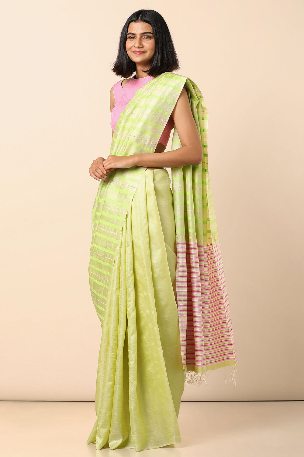 Light Green Pure Tussar Silk Woven Saree image number null