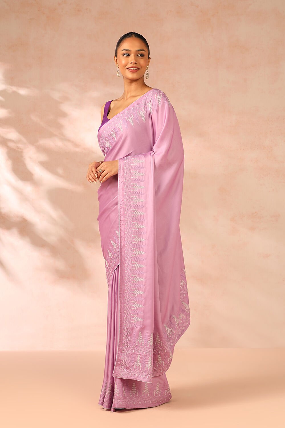 Purple Viscose Modal Embroidery Saree image number null