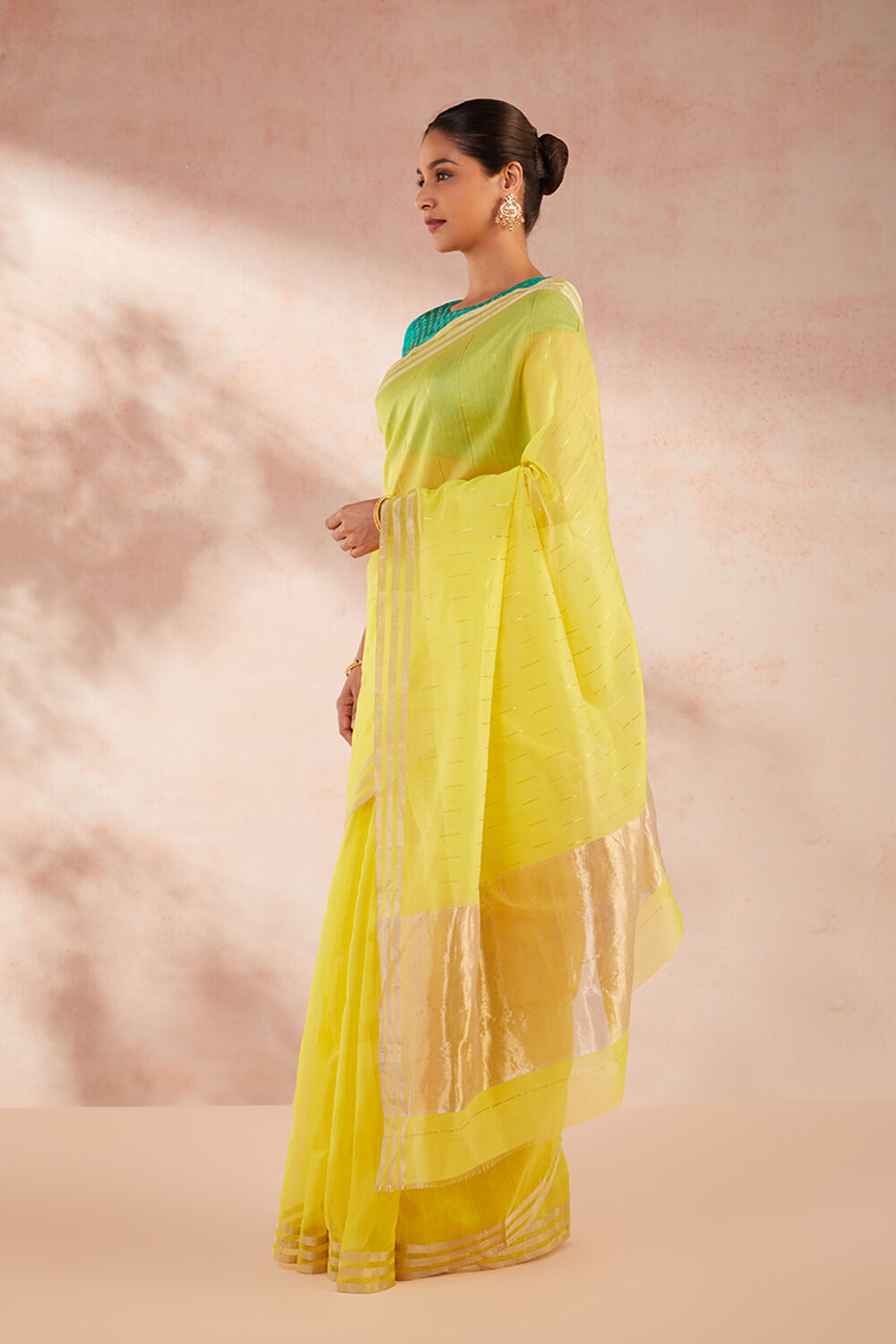 Yellow Woven Pure Silk Cotton Chanderi Saree image number null
