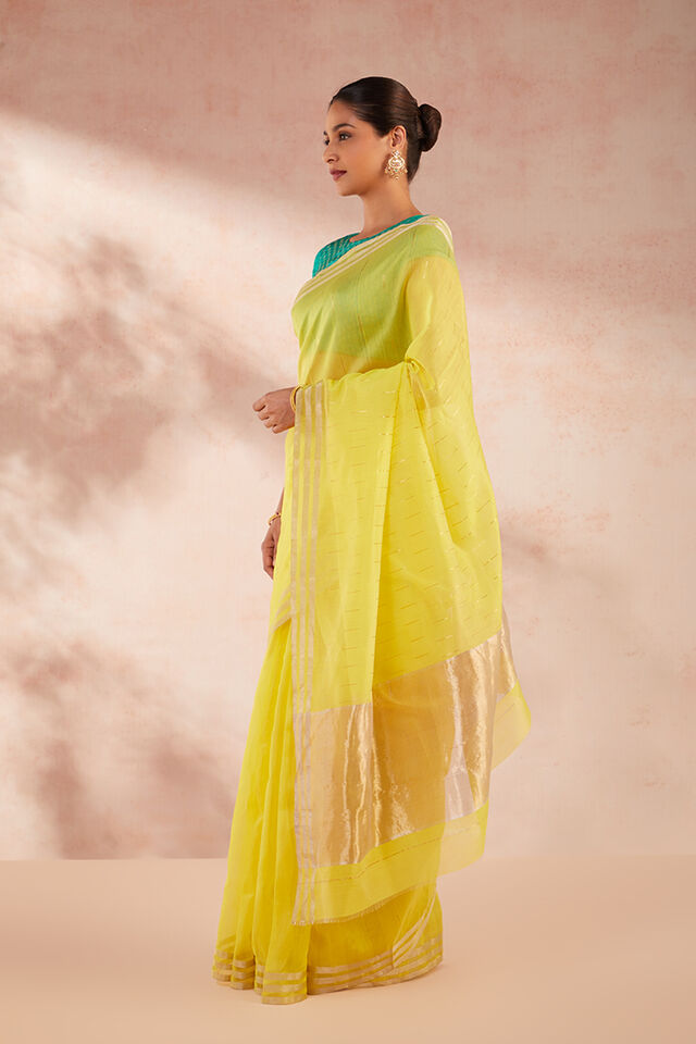 Yellow Woven Pure Silk Cotton Chanderi Saree
