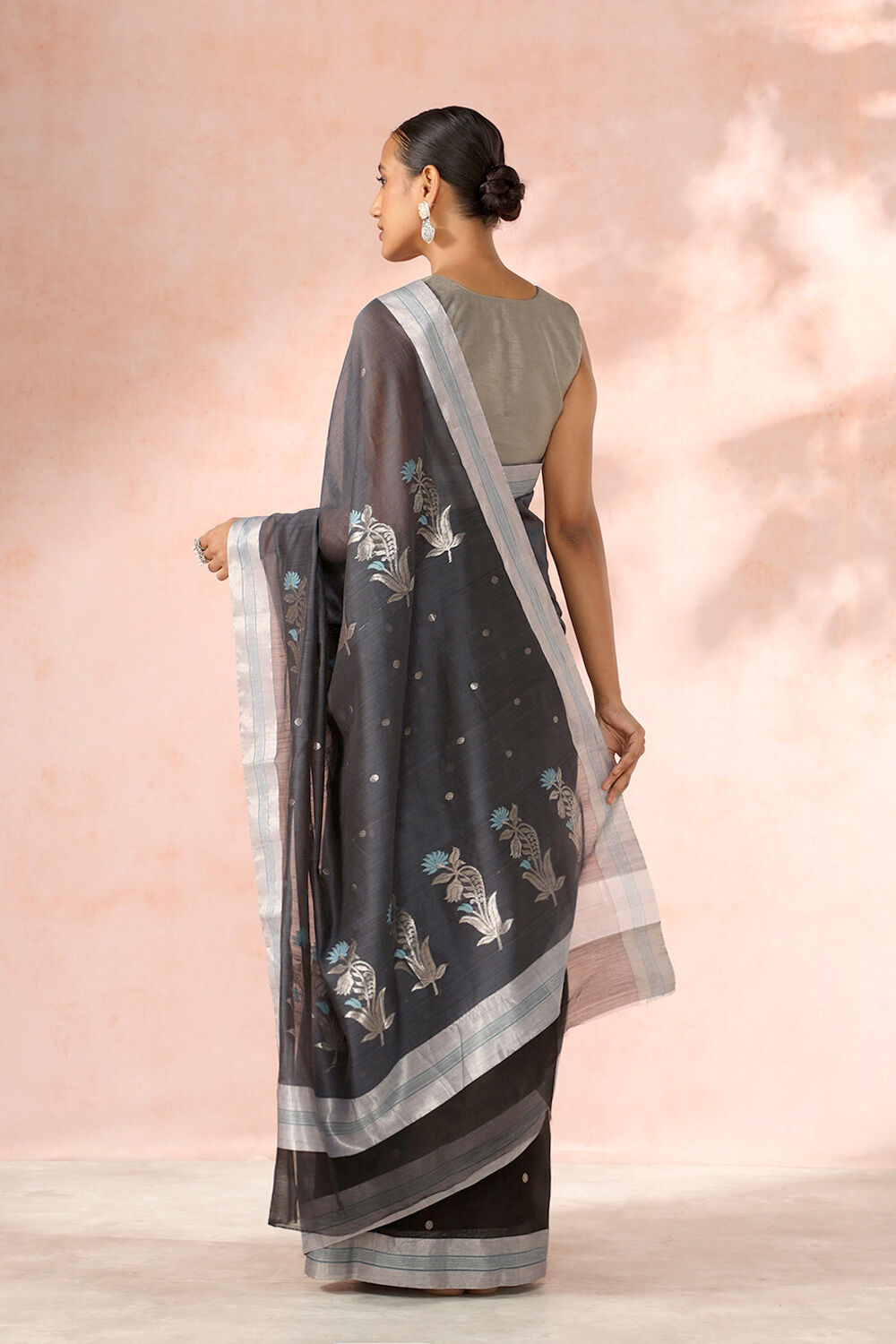 Black Chanderi Pure Silk Cotton Woven Saree image number null