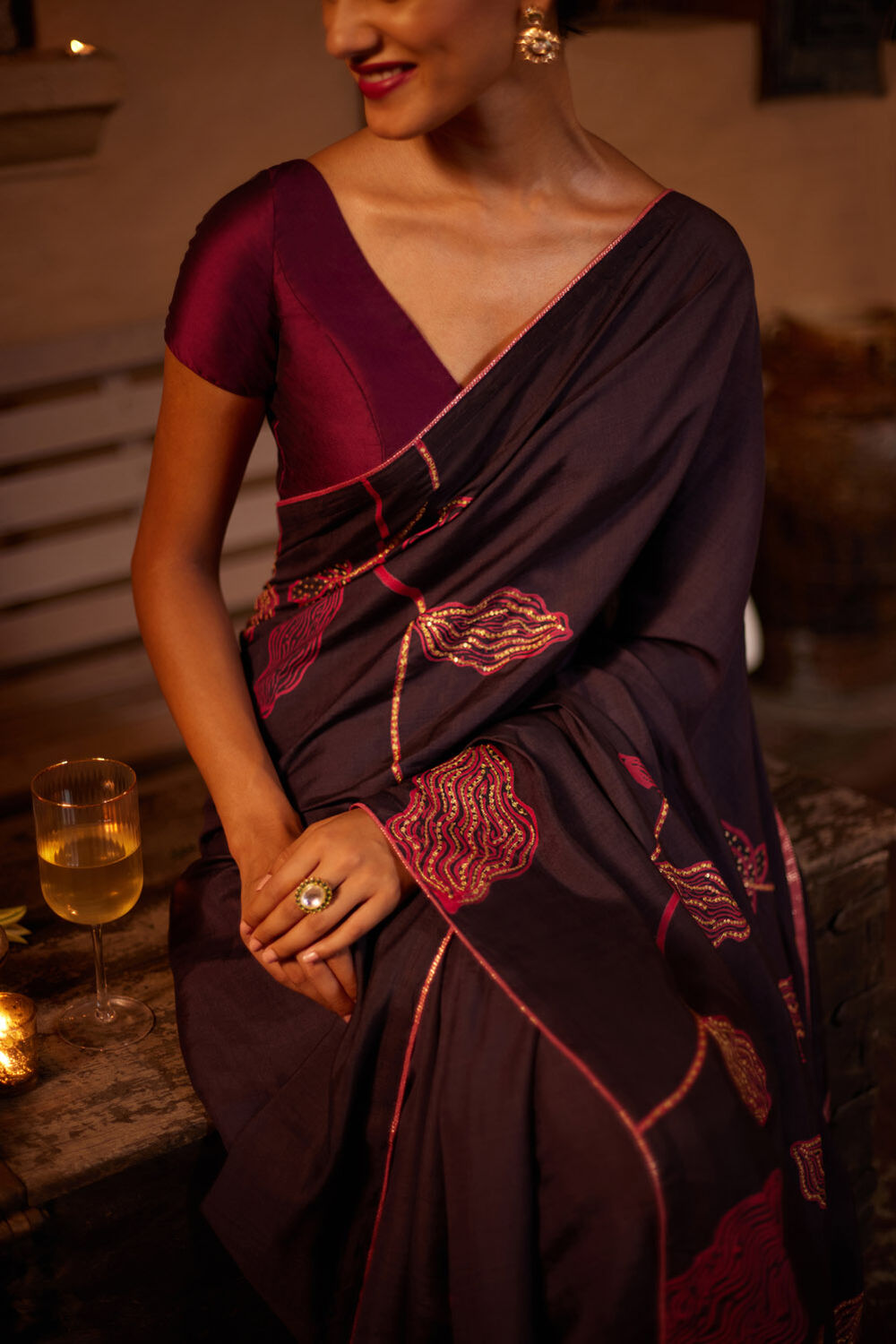 Black Hand Painted Pure Tussar Silk Saree image number null