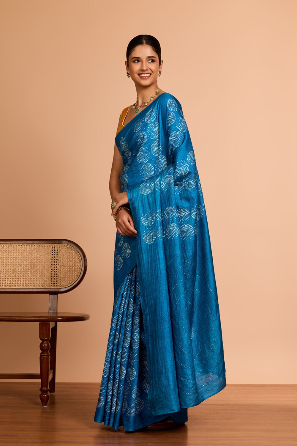 Blue Bengal Pure Tussar Silk Mukaish Saree image number null