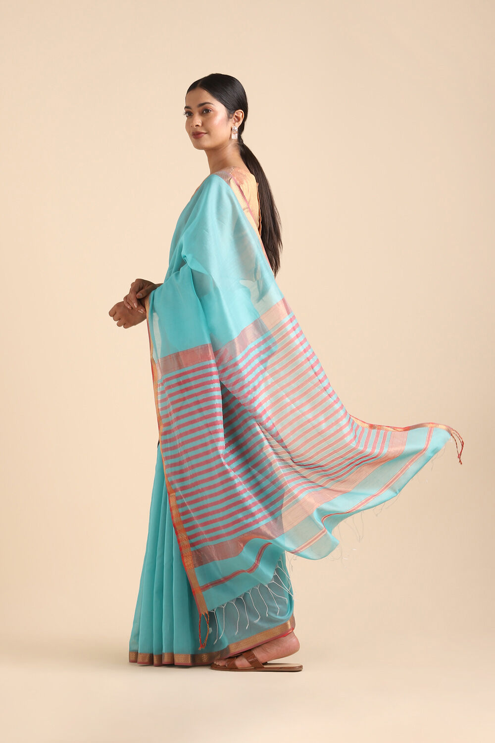 Light Blue Pure Silk Cotton Maheswari Saree image number null