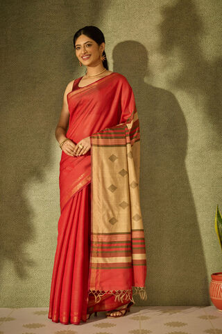 Red Bhagalpur Woven Silk Viscose Saree thumbnail image number null
