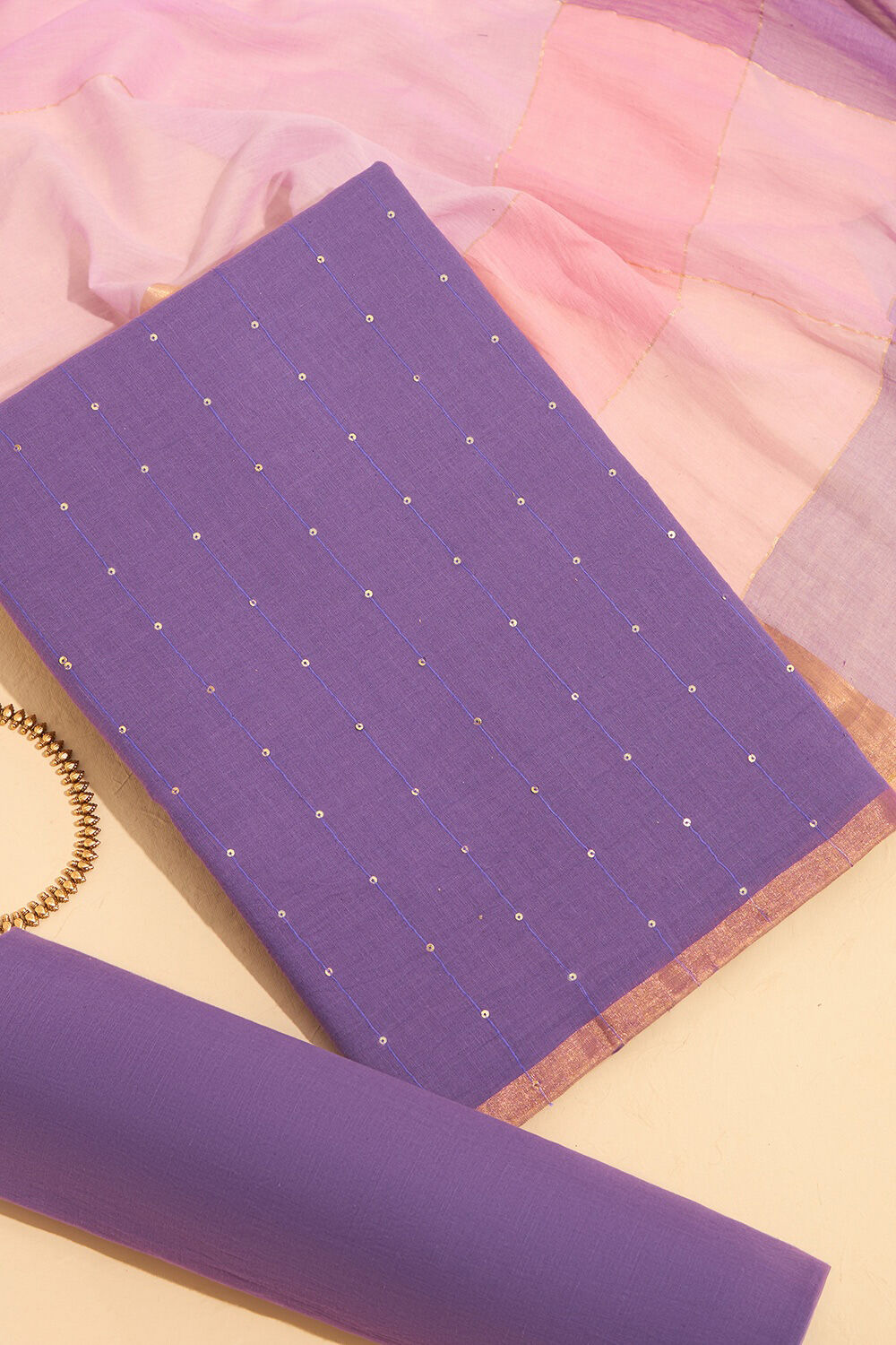 Purple Woven Pure Cotton Unstitched Suit Set image number null