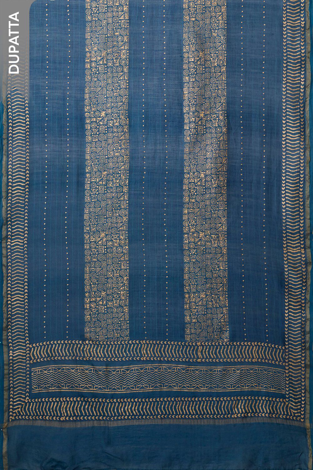 Dark Blue Pure Silk Cotton Block Printed Unstitched Suit Set image number null