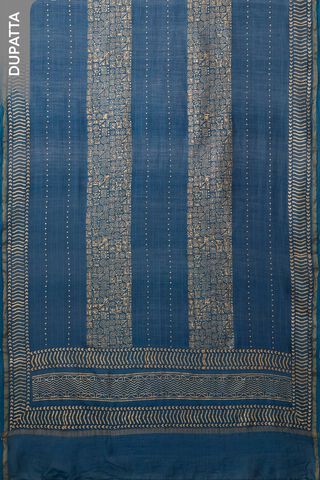 Dark Blue Pure Silk Cotton Block Printed Unstitched Suit Set thumbnail image number null