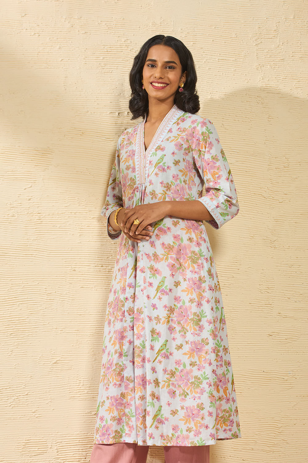 Light Blue Pure Cotton Printed Sanganeri Kurta image number null