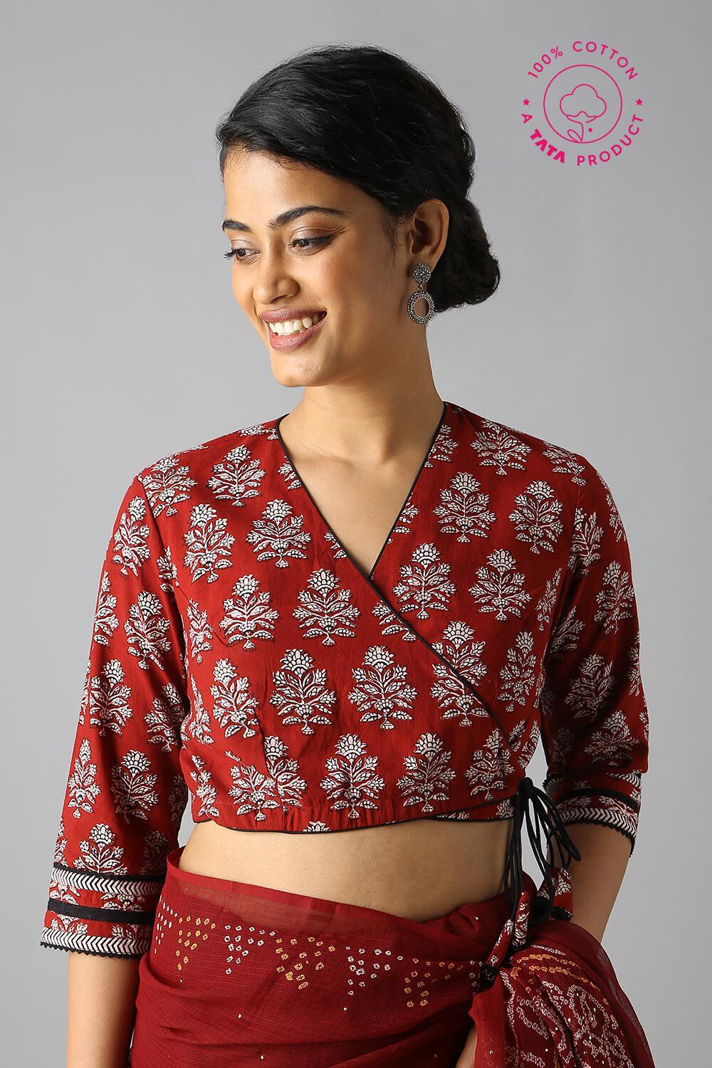 Dark Red Bagru Blouse image number null