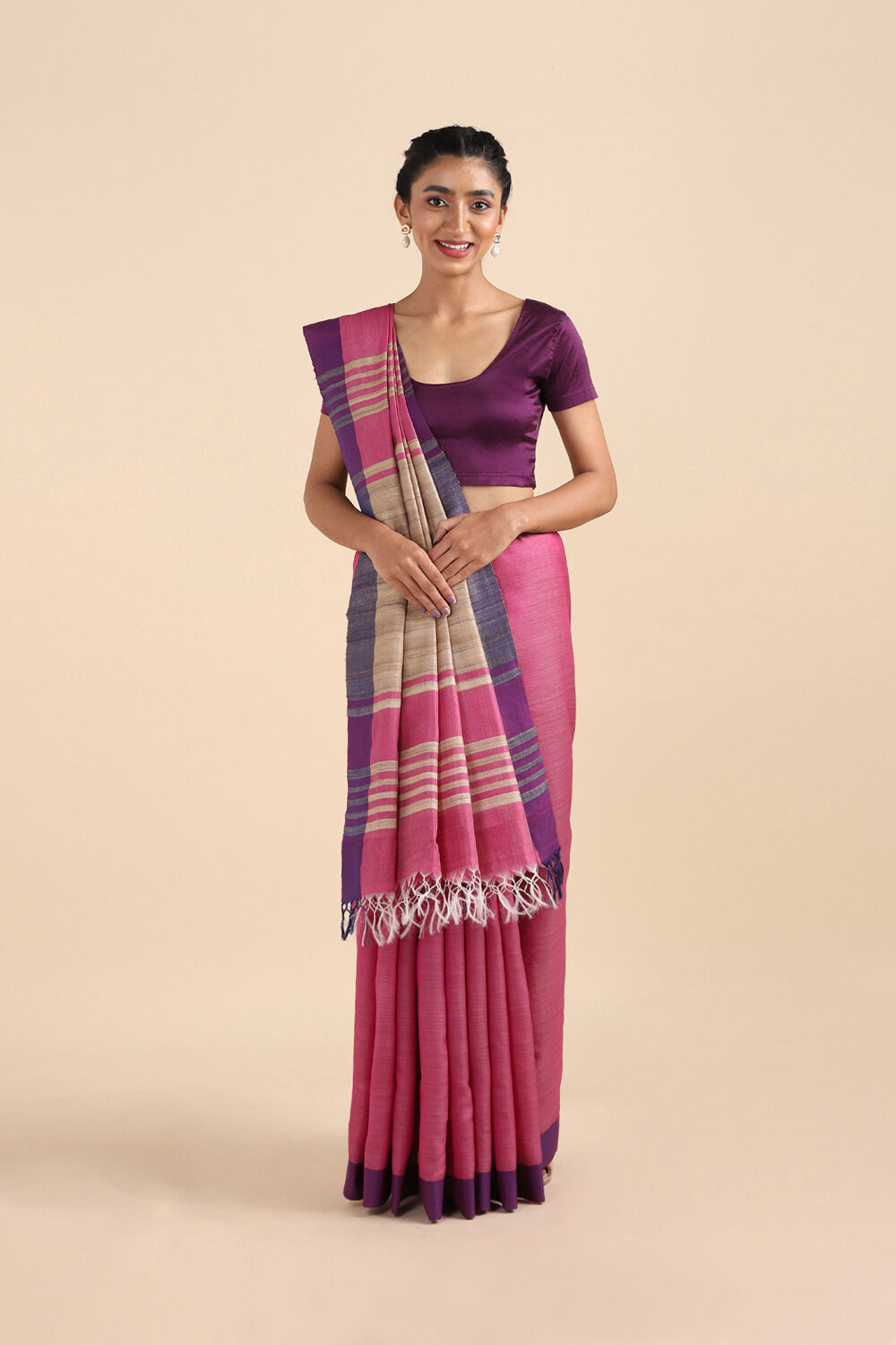 Pink Pure Silk Viscose Bhagalpuri Saree image number null