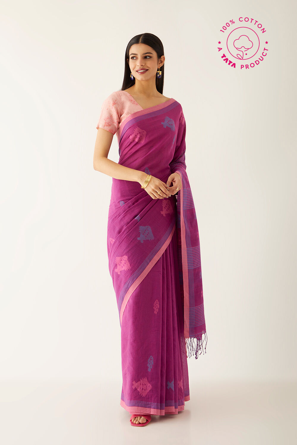 Violet Pure Cotton Jamdani Saree image number null