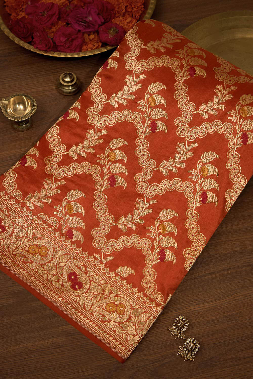 Orange Pure Silk Kadwa Banarasi Saree image number null