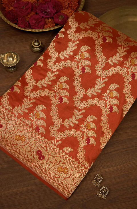 Orange Pure Silk Kadwa Banarasi Saree