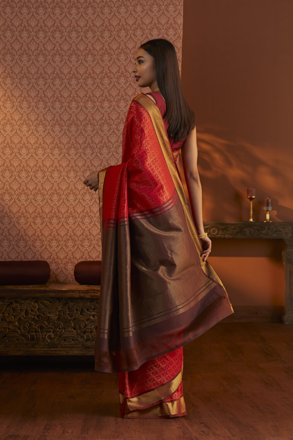 Red Woven South Silk Tencel Saree image number null