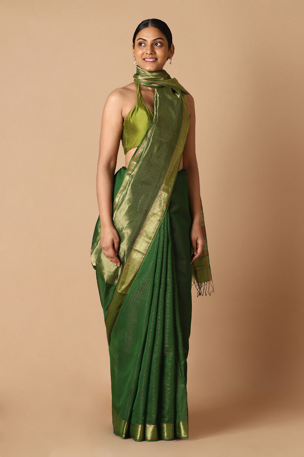 Green Pure Silk Cotton Maheswari Saree image number null