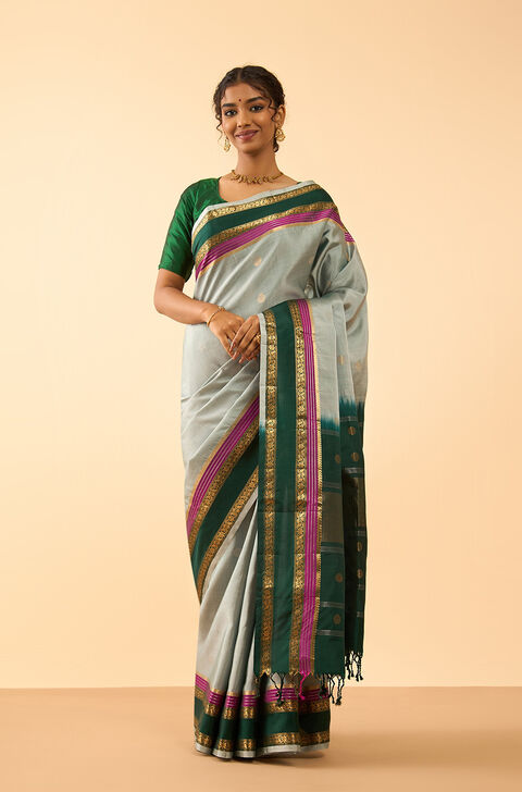 Grey Woven Pure Soft Silk Saree