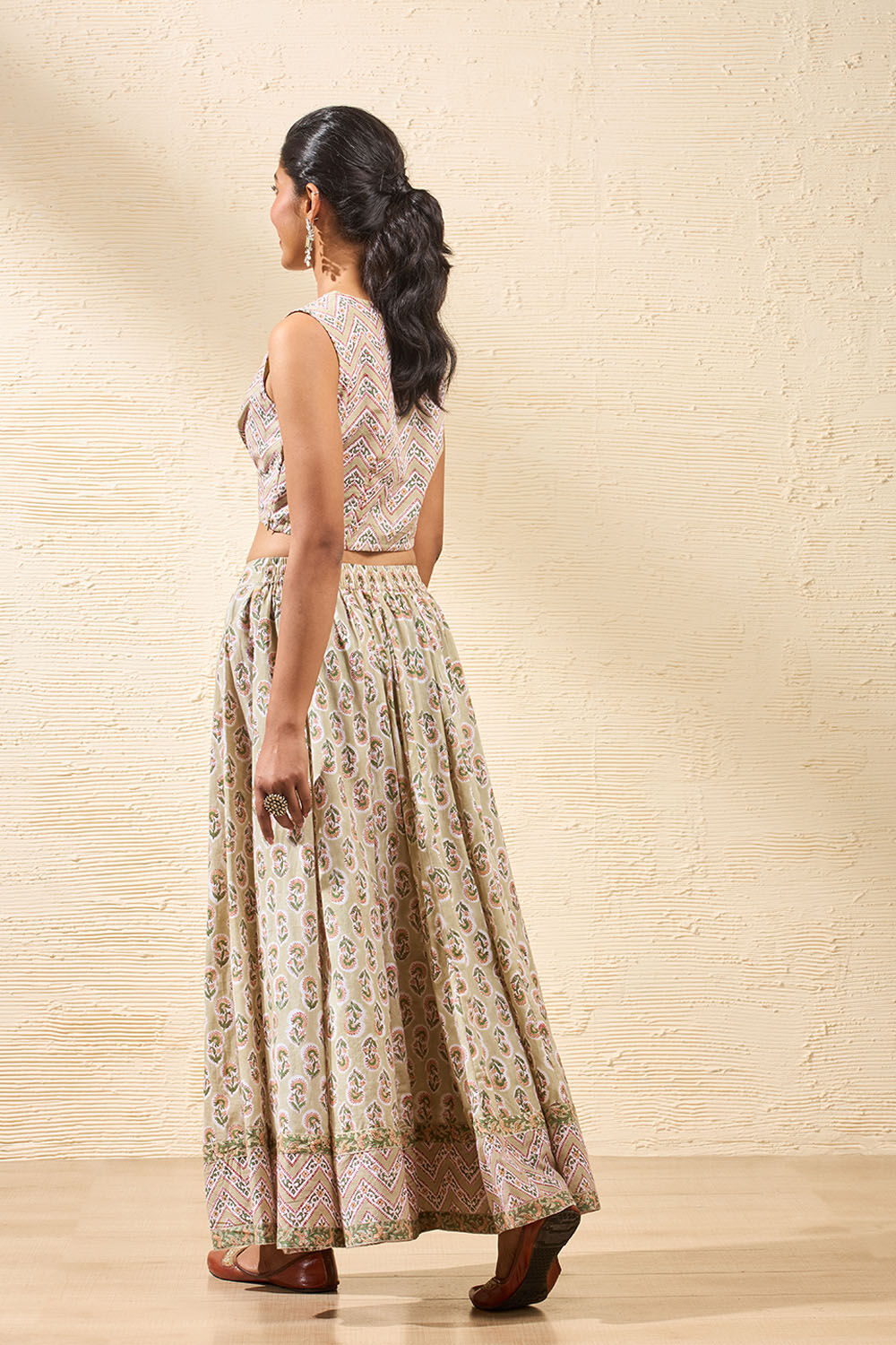 Light Green Rajasthan Block Printed Pure Cotton Lehenga image number null