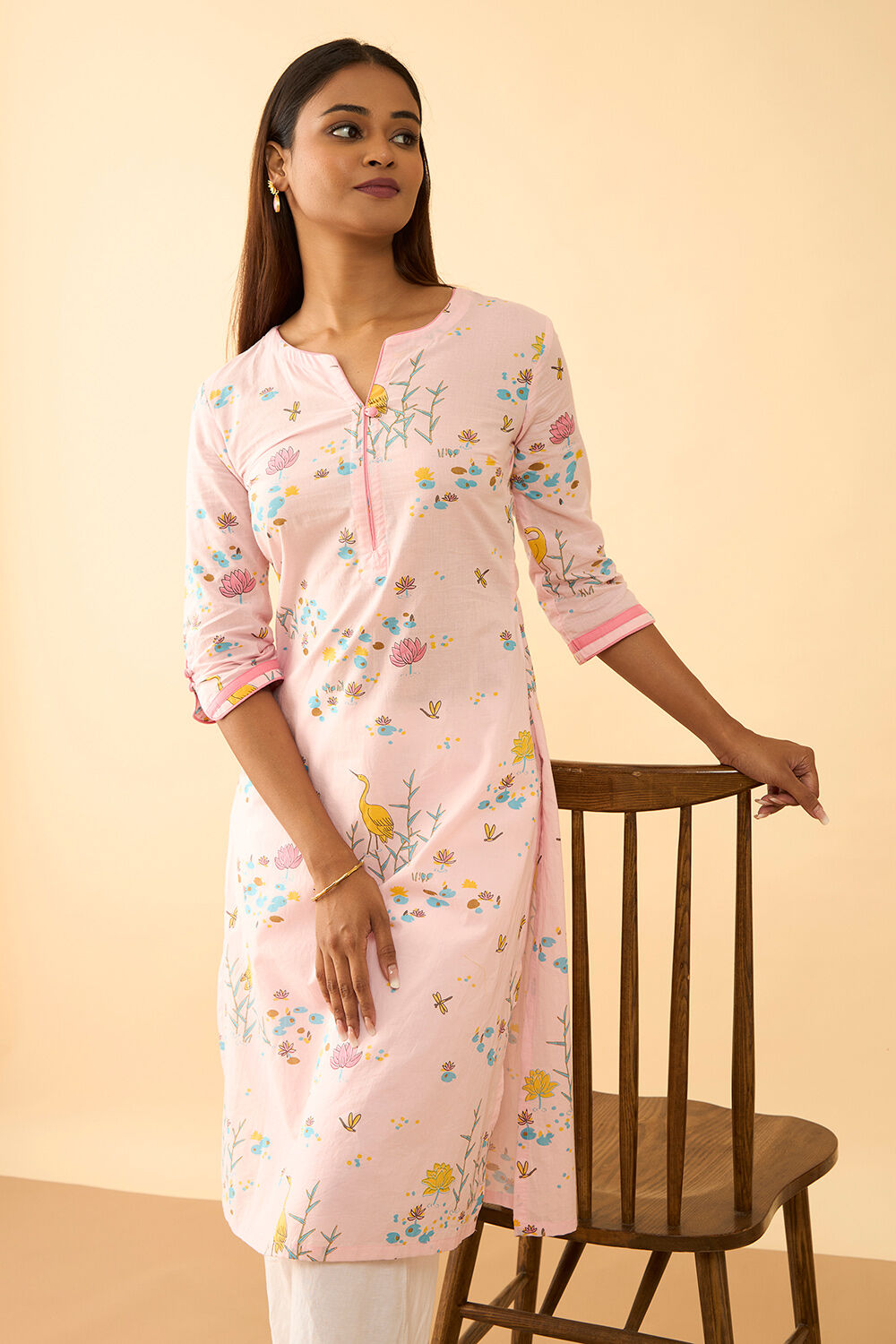 Light Pink Screen Printed Pure Cotton Kurta image number null
