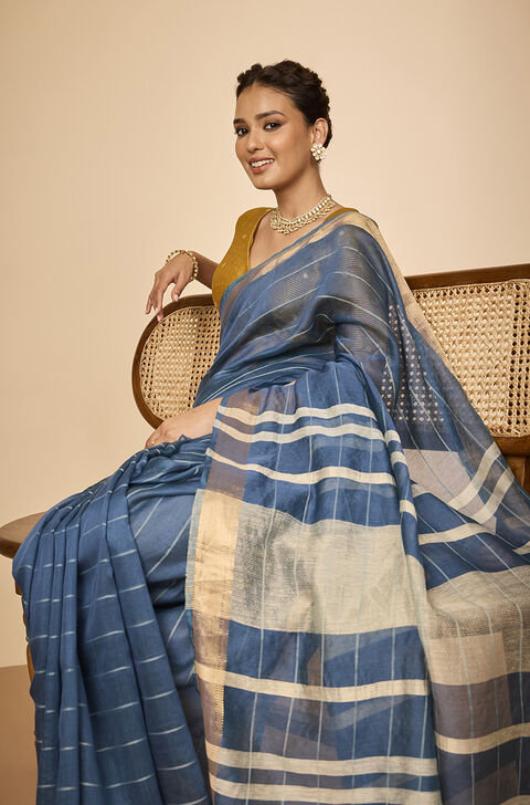 Blue Bhagalpur Woven Silk Viscose Saree