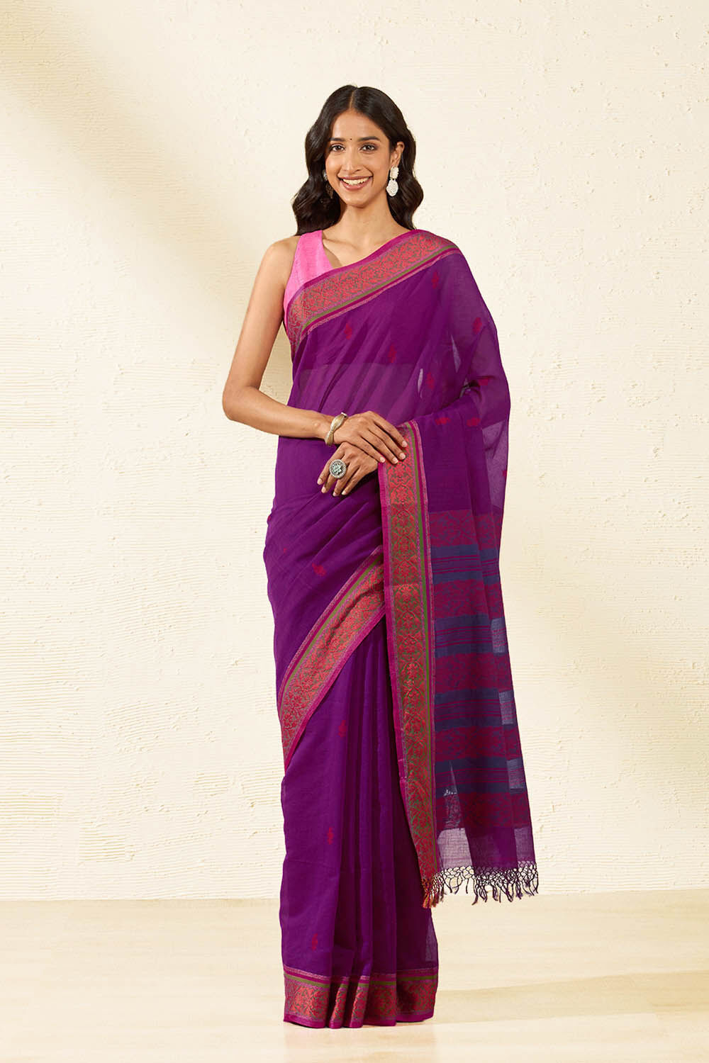 Purple Bengal Pure Cotton Jamdani Saree image number null