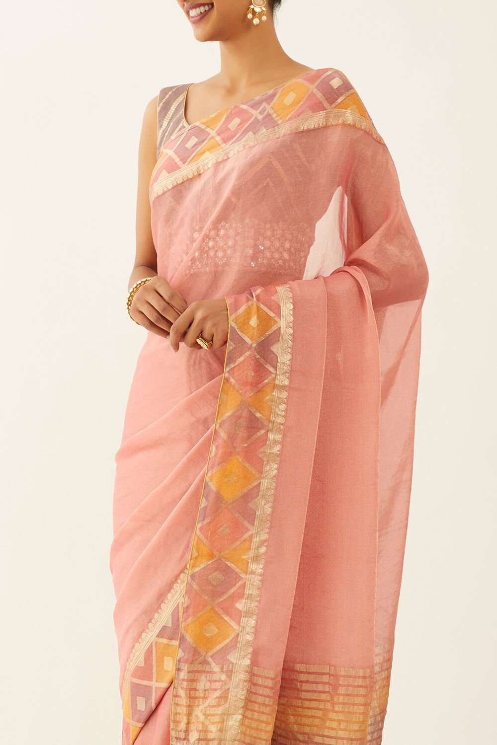 Pink Pure Georgette Tissue Woven Saree image number null