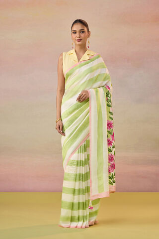 Light Green Bengal Pure Silk Hand Painted Embroidered Saree image number