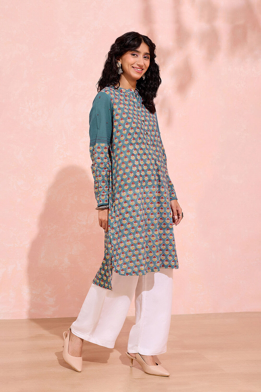 Blue Pure Cotton Printed Sanganeri Kurta image number null