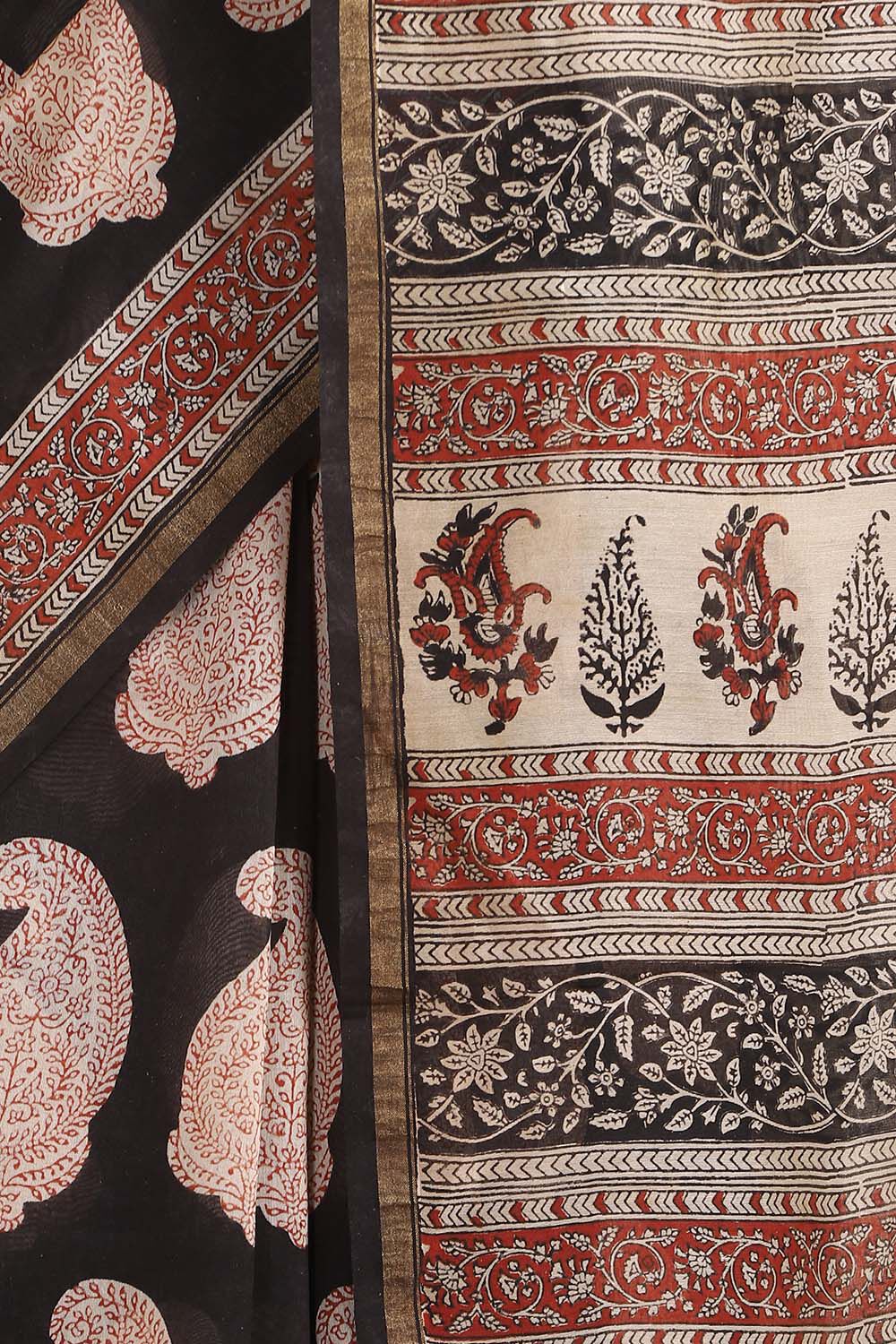 Black Pure Silk Cotton Bagru Printed Saree image number null