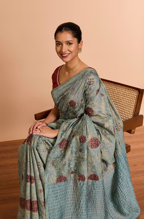 Light Blue Silk Modal Embroidered Saree