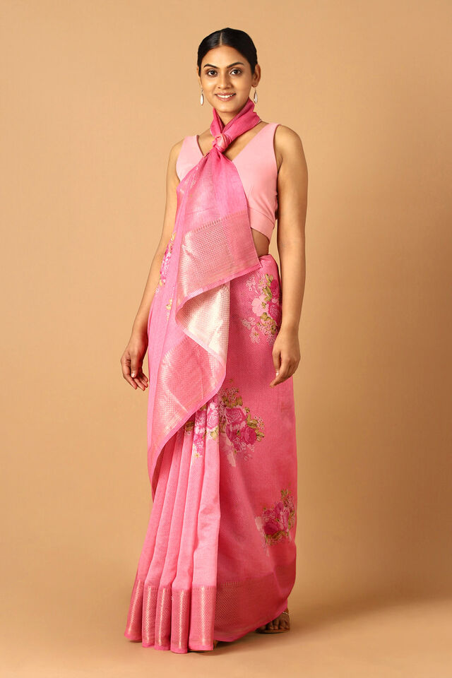 Light Pink Pure Silk Cotton Digital Printed Saree