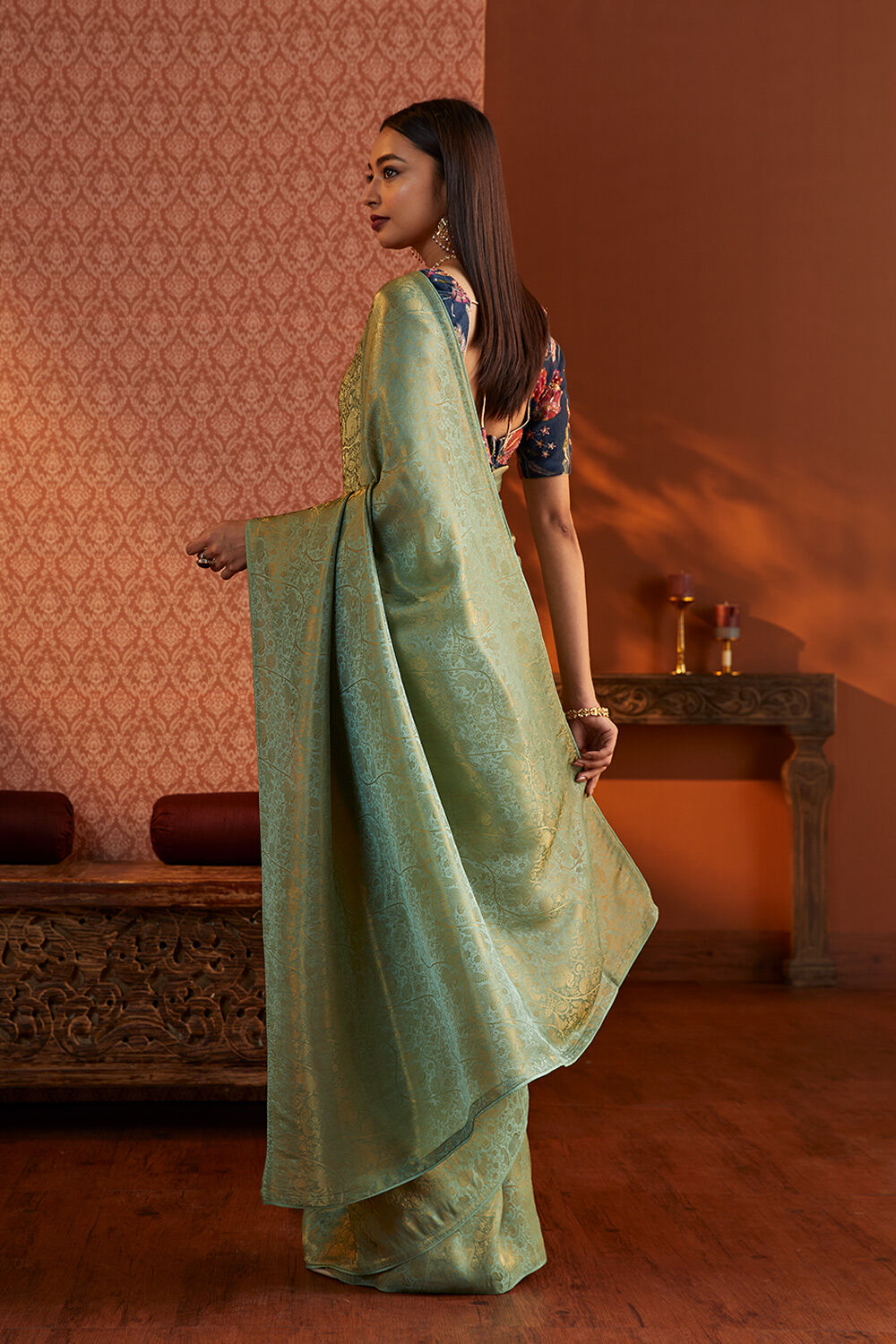 Light Green Woven Viscose Saree image number null