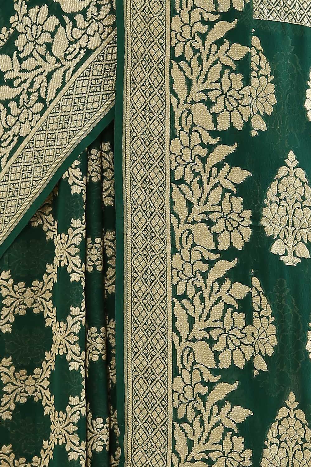 Dark Pure Green Georgette Banarasi Saree image number null