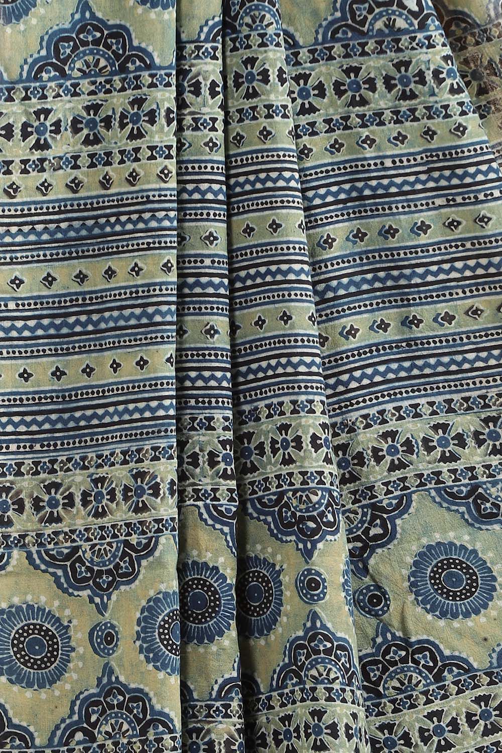 Blue Pure Cotton Ajrakh Printed Saree image number null