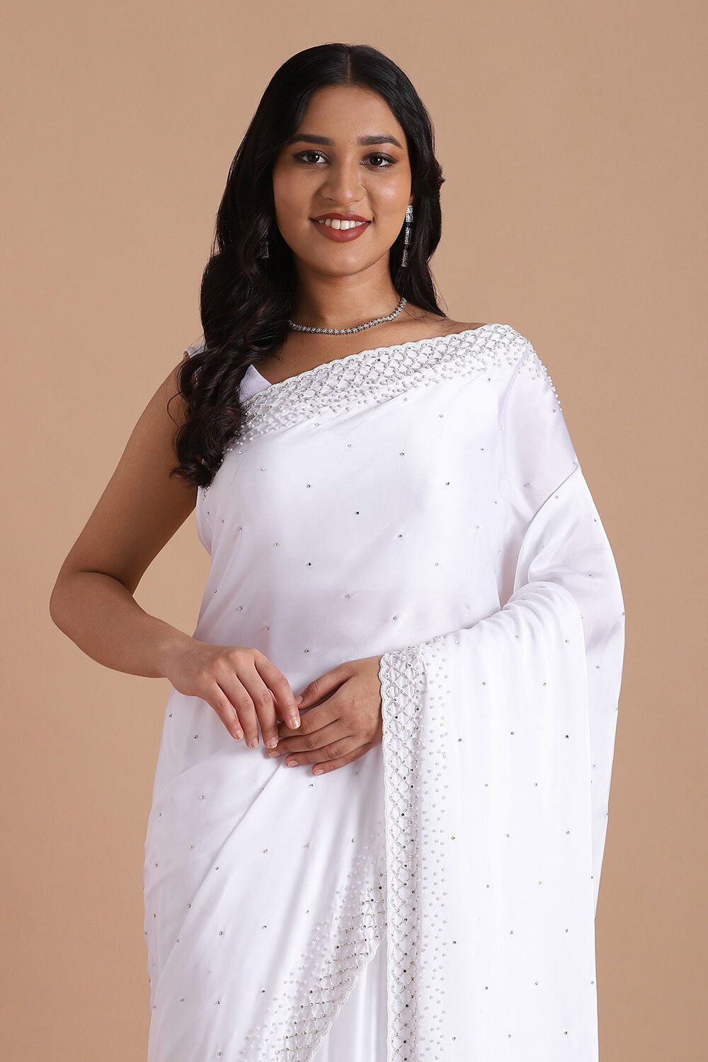 White Pure Embroidered Saree image number null