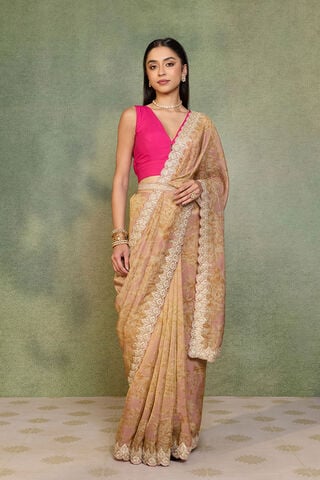 Light Pink Viscose Tissue Embroidered Saree thumbnail image number null