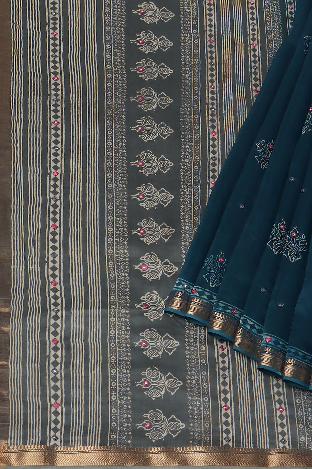 Blue Pure Silk Cotton Embroidered Saree image number null