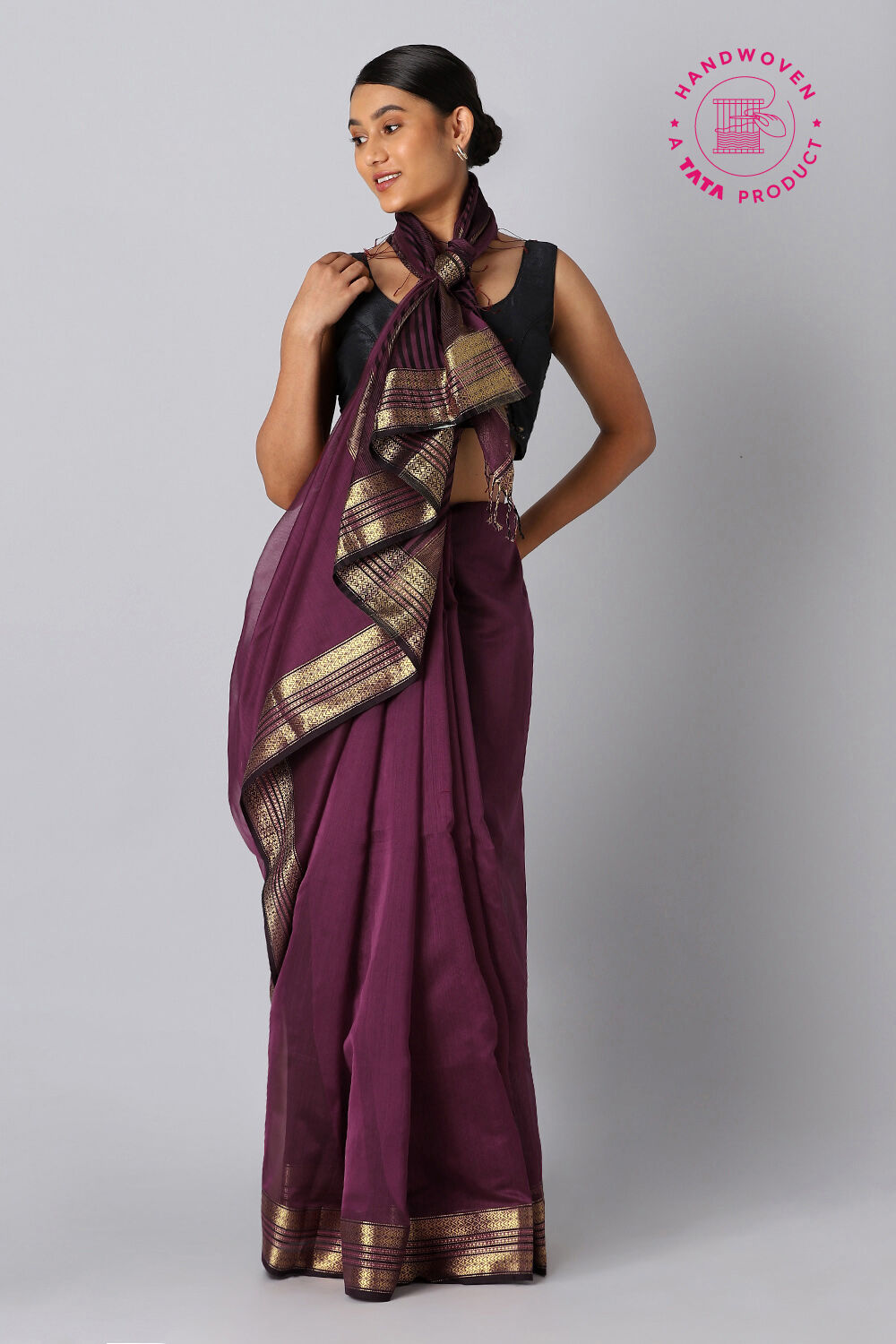 Violet Pure Silk Cotton Maheswari Saree image number null