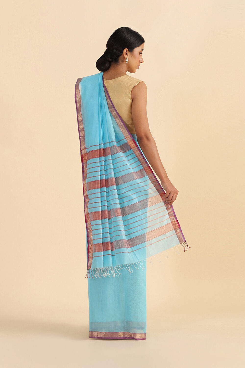 Blue Handwoven Maheswari Pure Silk Cotton Saree image number null