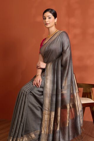 Grey Woven Pure Silk Bengal Saree thumbnail image number null