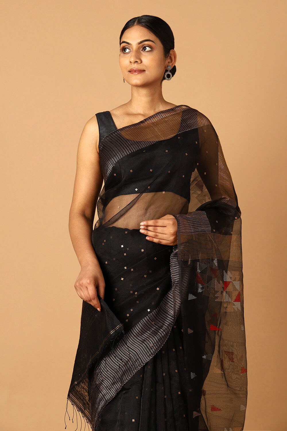 Black Pure Silk Bengal Saree image number null