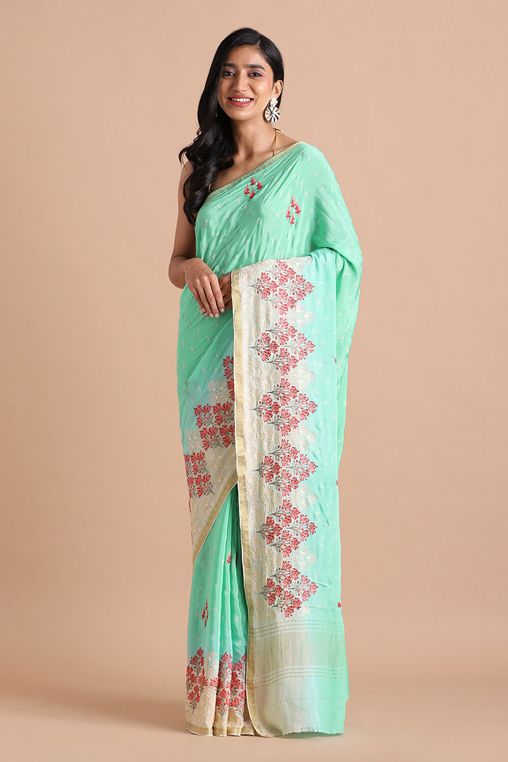 Green Viscose Embroidered Saree image number null